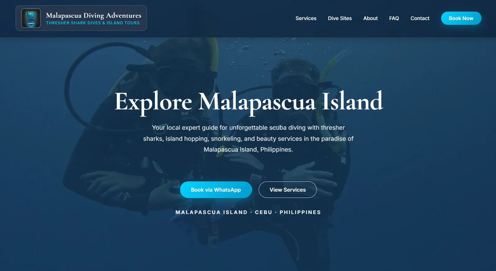 Malapascua Diving Adventures website — dive tourism site for Cebu island operator